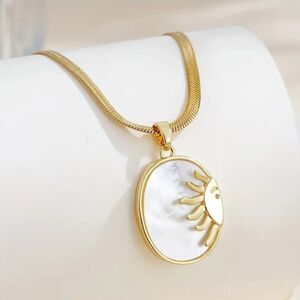 Sun Shell Golden Oval Pendant on Snake Chain